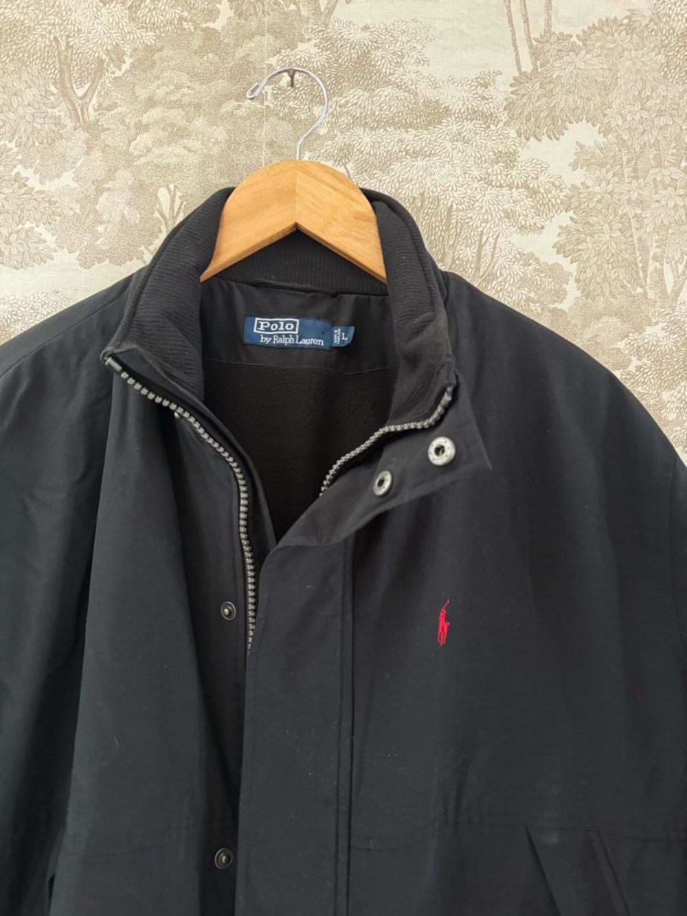 Vintage Ralph Lauren Black Bomber Jacket with Red Polo Logo - Picture 2 of 5